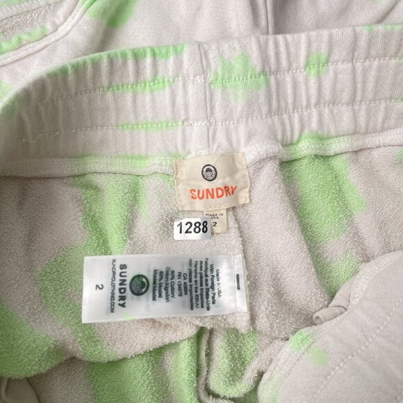 Sundry Tie-Dye Terry Lounge Dolphin Shorts Drawstring Light Green/White Women's - Picture 4 of 7